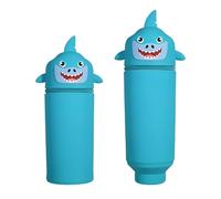 DEZP Kawaii Astuccio Scuola Per Legami Penna 2 In 1 In Morbido Silicone, 18.5 * 6.5 Cm Serie Animali, Portapenne Da Tavolo, Chiusura Con Cerniera,Astuccio Per Penne Cancellabili (squalo,D)