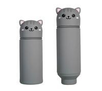 DEZP Kawaii Astuccio Scuola Per Legami Penna 2 In 1 In Morbido Silicone, 18.5 * 6.5 Cm Serie Animali, Portapenne Da Tavolo, Chiusura Con Cerniera,Astuccio Per Penne Cancellabili (gatto,C)