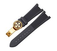 DFAMIN Per Pp Patek Philippe Silicone Watch Belt 5711 5712G Nautilus Watch Strap Interface speciale 25mm*13mm Canda(Black-gold-B)