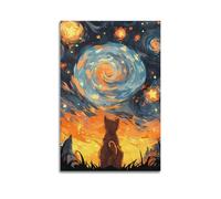 DFBDJASD Poster decorativo da parete su tela, motivo: gatto arancione con notte stellata, stampa artistica moderna, per camera da letto, 30 x 45 cm
