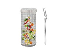 DFBFMO Cestino per barbecue con forchetta, universale, per barbecue, rotondo, in acciaio inox, multifunzionale, per barbecue e verdure, patatine fritte, accessorio per barbecue, 1 pezzo, 21 cm