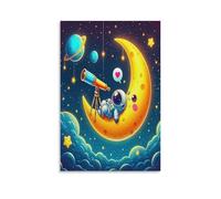 DFENILROP Astronauta Cartone Animato Quadro Da Parete, Spazio Adatto ai Bambini Poster Opera D'arte | Stampa Tela Murale, Belle Pitture Decor Casa Per Camera Corridoio Regalo 08x12inch(20x30cm)