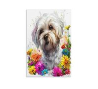 DFENILROP Cane Maltese Quadro Da Parete, Animale Acquarello Poster Opera D'arte | Stampa Tela Murale, Minimaliste Pitture Decor Casa Per Soggiorno Camera Regalo 12x18inch(30x45cm)