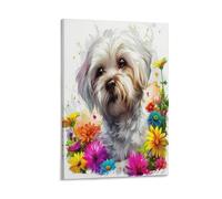 DFENILROP Cane Maltese Quadro Da Parete, Animale Acquarello Poster Opera D'arte | Stampa Tela Murale, Speciali Pitture Decor Casa Per Soggiorno Camera Regalo 16x24inch(40x60cm)