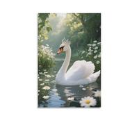 DFENILROP Cigno sull’acqua Quadro Da Parete, Animale Poster Opera D'arte | Stampa Su Tela Murale, Premium Pitture Decor Per La Casa Per Camera Da Letto Corridoio, Regalo 12x18inch(30x45cm)