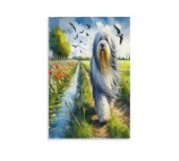DFENILROP Collie Barbuto Quadro Da Parete, Cane Campagnolo Acquarello Poster Opera D'arte | Stampa Tela Murale, Premium Pitture Decor Casa Per Camera Corridoio Regalo 12x18inch(30x45cm)
