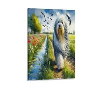 DFENILROP Collie Barbuto Quadro Da Parete, Cane Campagnolo Acquarello Poster Opera D'arte | Stampa Tela Murale, Speciali Pitture Decor Casa Per Camera Corridoio Regalo 08x12inch(20x30cm)