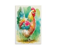 DFENILROP Gallina Acquarello Quadro Da Parete, Animale Poster Opera D'arte | Stampa Tela Murale, Premium Pitture Decor Casa Per Soggiorno Corridoio Regalo 24x36inch(60x90cm)