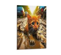 DFENILROP Gatto Arancione Quadro Da Parete, Gattino Povero Poster Opera D'arte | Stampa Tela Murale, Minimaliste Pitture Decor Casa Per Soggiorno Camera Regalo 20x30inch(50x75cm)