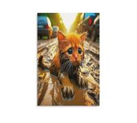 DFENILROP Gatto Arancione Quadro Da Parete, Gattino Povero Poster Opera D'arte | Stampa Tela Murale, Minimaliste Pitture Decor Casa Per Camera Corridoio Regalo 20x30inch(50x75cm)