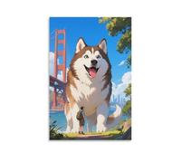 DFENILROP Husky gigante Quadro Da Parete, Cartoon Cane Poster Opera D'arte | Stampa Su Tela Murale, Moderni Pitture Decor Per La Casa Per Sala Camera Da Letto, Regalo 20x30inch(50x75cm)