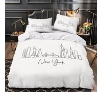 DFENILROP New York Skyline copripiumino 3 Pezzi microfibra traspirante motivo 3D con federa minimalist Line Set Di Copripiumino cerniera ariosa ultra morbido for adolescenti Double（200x200cm）