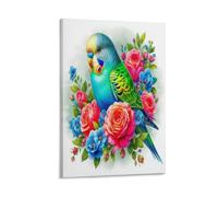 DFENILROP Parakeet Acquarello Quadro Da Parete, Uccello Botanico Poster Opera D'arte | Stampa Tela Murale, Premium Pitture Decor Casa Per Camera Corridoio Regalo 16x24inch(40x60cm)