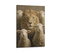 DFENILROP Quadro Per Parete, Animali Stampa D’Arte, Leone E Agnelli: Simbolo Di Forza E Pace, Ideale Per Decorazioni Domestiche, Tela Di Alta Gamma, Regalo 20x30inch(50x75cm)