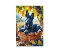 DFENILROP Scottish Terrier Quadro Da Parete, Cane d'Autunno Poster Opera D'arte | Stampa Tela Murale, Belle Pitture Decor Casa Per Camera Corridoio Regalo 20x30inch(50x75cm)