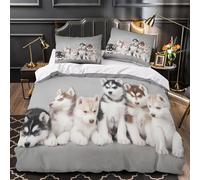DFENILROP Siberian Husky Puppies Copripiumino 3 Pezzi stampa di 3D microfibra morbida con cerniera Cute Fluffy Pet Set Di Copripiumino cerniera ariosa traspirante for ragazzi Super king（260x220cm）
