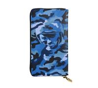 DFEPFKGOKL Elegante portafoglio lungo in pelle blu mimetico con cerniera - portamonete, pochette per carte di credito, portafoglio per telefono per donne e uomini, casual da viaggio grande capacità,