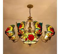 DFGHNBVC Lampadari A Sospensione in Stile Tiffany con Farfalla, Lampadari in Vetro Colorato Vintage, per Camera da Letto, Cucina, Corridoio, Verde, 12 Luci, Verde, 8 Luci