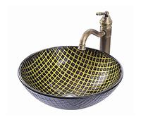 DFGHNBVC Lavabo Rotondo in Vetro Temperato con Piletta A Scomparsa, Elegante Lavabo da Appoggio per Un Bagno Moderno.