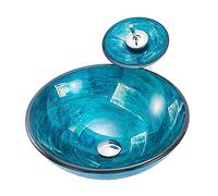 DFGHNBVC Lavabo Rotondo in Vetro Temperato con Piletta A Scomparsa, Lavabo da Appoggio Artistico per Un Bagno Moderno.