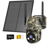 DFGRD 4G LTE Fototrappola con SIM e Scheda SD, 2K Telecamera Esterna con Pannello Solare Senza Fili, 360° PTZ Visione Notturna a Colori e Infrarossi, Rilevamento PIR, Audio 2 Vie, IP66