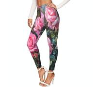 DFGUYJGF Leggings elasticizzati da donna, con stampa rosa con rose fresche, elastici, per allenamento in palestra e casual, Nero , 4XL