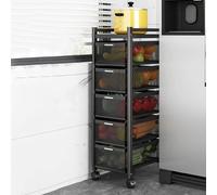DFHetFH Carrello Portaoggetti Carrello In Acciaio Al Carbonio Con Ruote, Cassetto, Portaoggetti Da Cucina, Cestino Per Frutta E Verdura per Cucina Bagno(5 Tier)