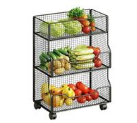 DFHetFH Carrello Portaoggetti Cesto Portaoggetti For Frutta E Verdura Con Ruote, Contenitori Organizer For Dispensa Da Cucina per Cucina Bagno(Black,3 Layer)