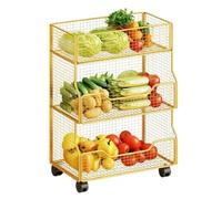 DFHetFH Carrello Portaoggetti Cesto Portaoggetti For Frutta E Verdura Con Ruote, Contenitori Organizer For Dispensa Da Cucina per Cucina Bagno(Gold,3 Layer)