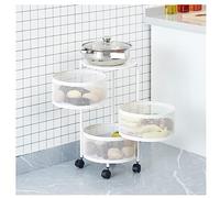 DFHetFH Carrello Portaoggetti Scaffale Di Stoccaggio In Metallo Multistrato Cestino Rotante Organizer Carrello Per Frutta E Verdura Con Ruote per Cucina Bagno(White,3-Tier)
