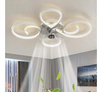 Dfiacn Lampadario Ventilatore dal Design Minimalista e Curvo Ventilatore da Soffitto con Luce Dimmerabile Reversibile 6 Velocità Plafoniera Ventilatore Telecomando e App per Soggiorno, Bianco
