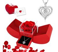 Dfilio Collana con pietra portafortuna rosa rossa conservata da donna con scritta "I Love You", regalo per mamma, nonna, moglie, fidanzata, festa della mamma, San Valentino,
