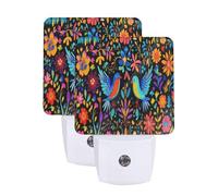 DFJMASFKOL Set di 2 luci notturne etniche color pastello, wireless, con sensore di luce, portatile, per corridoi, scale e armadi, motivo floreale messicano, fiori colorati e uccelli