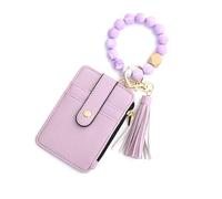 DFJOENVLDKHFE Key Ring Bangle Purse Designer Leather Card Holder Silicone Beaded Credit Cards Keychain Wallet(Purple)