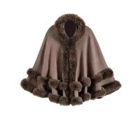DFJOENVLDKHFE Mantella da Donna, Scialli e Stole, Abiti da Sera, Collo in Pelliccia Sintetica, mantelli, Pashmina, Giacche con Orlo a Balze(Khaki)