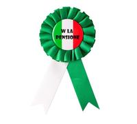 DFPRIME Coccarda Pensione con Spilla - Tricolore Italiana Verde Bianca Rossa - W LA PENSIONE - Gadget Divertente Festa di Pensionamento - Accessorio Addio al Lavoro