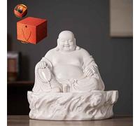 DFTDFYXY Ceramic Laughing Buddha Statue Meditating Sitting Buddha Figurine Handmade Buddah,Buddha Statue Indoor,Buddha Statue Outdoor,for Feng Shui Good Luck, Wealth And Happiness,White Porcelain,A