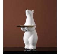 DFTDFYXY Polar Bear Statue, Modern Resin Statue End Table with Gold Stainless Steel Tiered Trays, Modern Style Office Hallway Decoration Ornament for Living Room, Bedroom, Office,Bianca,B