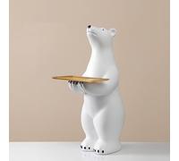 DFTDFYXY Polar Bear Statue, Modern Resin Statue End Table with Gold Stainless Steel Tiered Trays, Modern Style Office Hallway Decoration Ornament for Living Room, Bedroom, Office,Bianca,B+