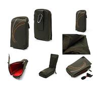 DFV mobile - Multi-Functional Vertical Stripes Pouch Bag Case Zipper Closing Carabiner for PANASONIC KX-TU150 (2019) - Green (16 x 9.5 cm)