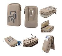 DFV mobile - Multi-Functional Vertical Stripes Pouch Bag Case Zipper Closing Carabiner for PANASONIC KX-TU150 (2019) - Beige (16 x 9.5 cm)
