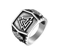 DFWY Anello Valknut Nordico Vichingo - Anello Mjolnir Martello di Thor in Acciaio Inossidabile da Uomo - Moda Hip-Hop Vintage Simbolo Scandinavo di Odino Regalo di Gioielli Amuleto