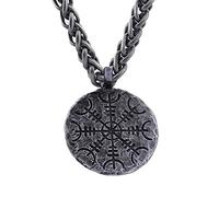 DFWY Helm of Awe E Vegvisir Collana con Ciondolo Runa Vichinga, Talismano di Protezione in Pietra di Aegishjalmur in Lega di Metallo, Regalo di Gioielli Nordici in Stile Gotico Vintage