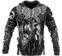 DFWY Mitologia Norvegese da Uomo Odino Tree of Life Tattoo Felpa Felpa con Cappuccio Pullover, Simbolo Viking 3D Stampa 3D Zip Giacca Casual Leggera, Nordic Celtic Pagan Streetwear(Zip,3XL)
