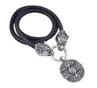 DFWY Nordic Runes Celtic Knot Tree of Life Pendant Collana - Collana da Uomo Viking Testa di Lupo Testa di Lupo Intrecciata - Gioielli Amuleti Vintage Gotici Medievali