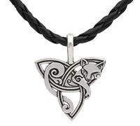 DFWY Triquetra Cat Pendente Collana in Pelle Vichinga, Mito Nordico Celtic Trinity Knot Charm Amuleto, Gioielli Irlandesi EI Moda Animale Vintage
