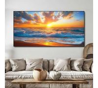 DFZEWKI Alba Tramonto Spiaggia Onda Bellissimo Skyline Paesaggio Tela Dipinto per Soggiorno Arte Murale Poster Decorazione Stampe 50x100cm (20x39 pollici) Senza Cornice