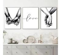 DFZEWKI Dipinti su tela senza cornice, citazioni d'amore, arte murale, poster romantico bianco e nero, mano nella mano, stampe, immagine per arredamento casa (50x75 cm (20x30 pollici) x3)