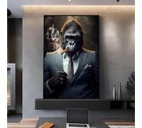 DFZEWKI Nordic Gorilla Wear Suit Wall Art Canvas Painting Abstract Animal Monkeys Poster Prints Picture for Modern Home Decor 40x50cm (16x20in) Frameless