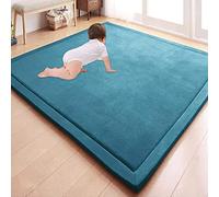 DG Catiee Tappeto da gioco in morbido pile corallo e velluto per gattonare, tappetino da yoga antiscivolo, tappetino da yoga tatami, tappetino per asilo nido (120 x 150 x 2 cm, blu)